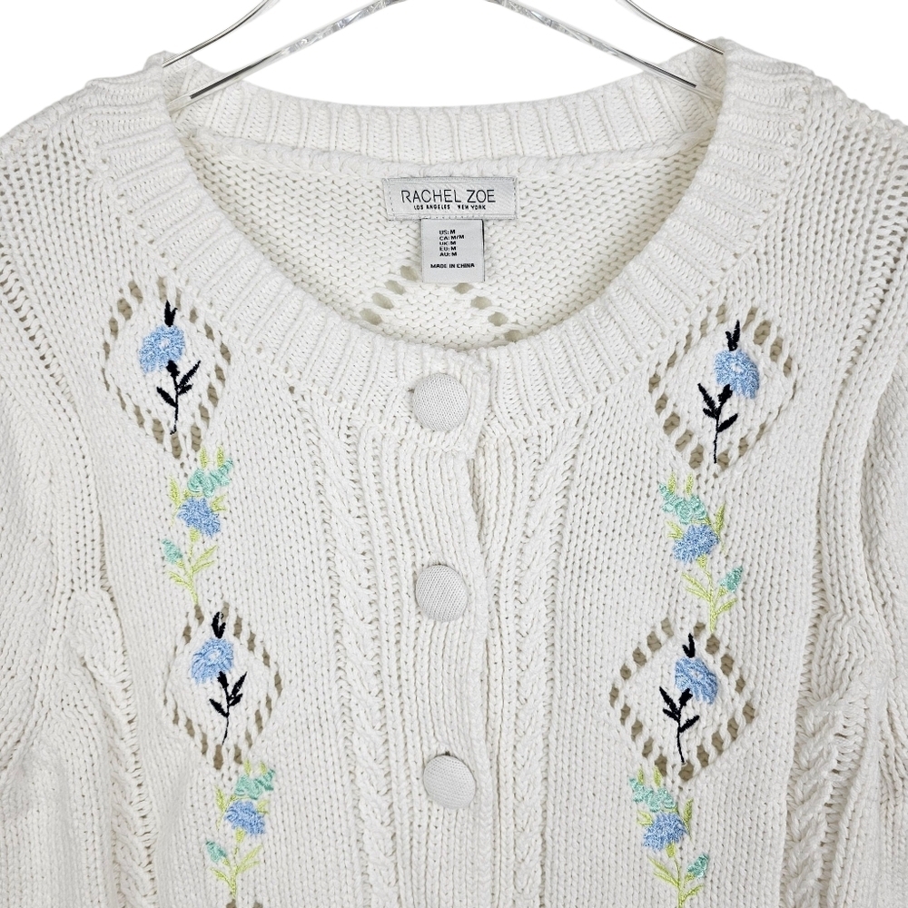 Rachel Zoe Eyelet Floral Embroidered Sweater Cardigan NWT Prairie Cottagecore - Picture 6 of 9